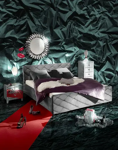 Kommode- Weiß, Lackiert, Glas, Verspiegelt