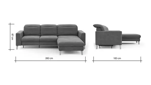 Ecksofa Alegria Plus - 2,5-Sitzer mit Longchair rechts inkl. Kopfteil verstellbar (motorisch+manuell) und Relaxfunktion (motorisch), Stoff, Nougat