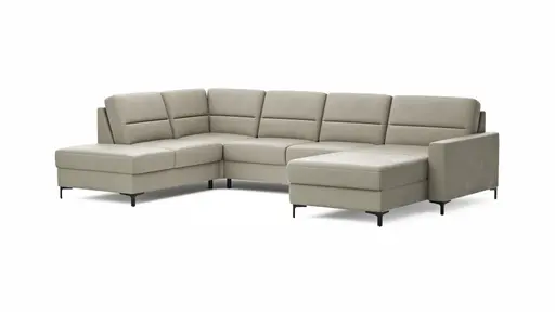 Wohnlandschaft Merlos H - Ecke links mit 2,5-Sitzer und Longchair rechts inkl. Relaxfunktion (motorisch), Leder, Kreide