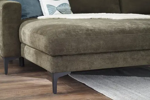 Ecksofa Oviedo - Longchair links mit 1,5-Sitzer, Stoff, Braungrün