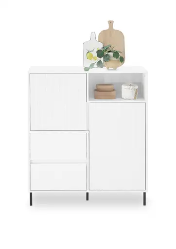 Highboard - B ca. 106 cm, Weiß, Weiß Hochglanz