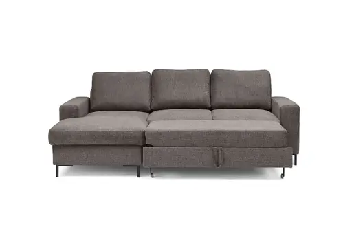 Ecksofa - Longchair links mit 2-Sitzer, Stoff, Mocca