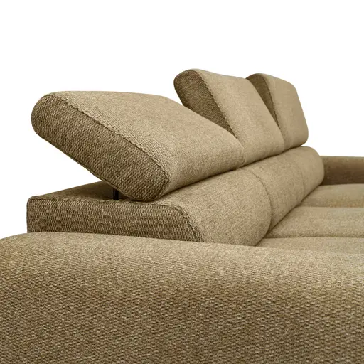 Ecksofa - 2-Sitzer mit Longchair rechts, Sitzvorzug motorisch, Kopfteil verstellbar, Stoff, Senfgelb