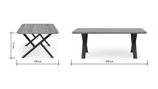 Esstisch Belfast - LB ca. 200x100 cm, Eiche massiv, X-Gestell asymmetrisch