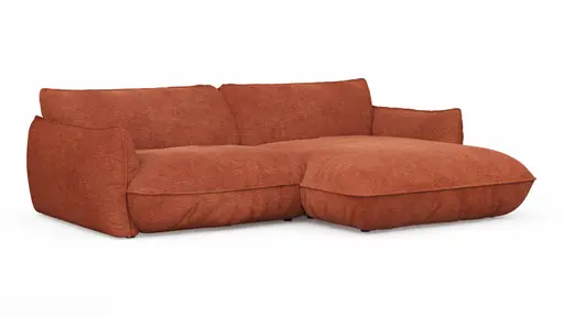 Ecksofa Fluffy - 2,5-Sitzer mit Longchair rechts inkl. Rückenlehne verstellbar, Stoff, Kupfer