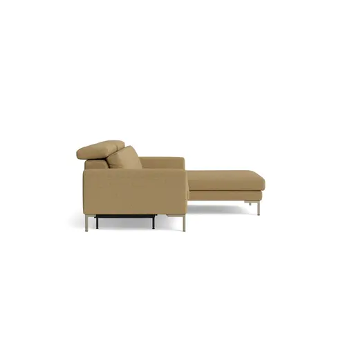 Sofa Braska - 1,75-Sitzer mit Longchair rechts, inkl. Relaxfunktion (motorisch) und Kopfstütze verstellbar, Stoff, Rauchbraun
