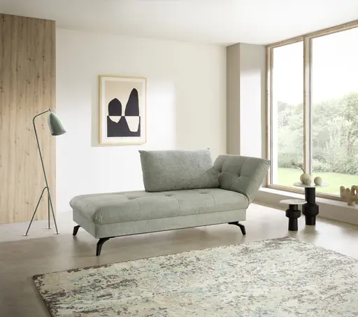 Recamiere - Schlaffunktion/Sitztiefe/Armlehne verstellbar, Stoff, Grau