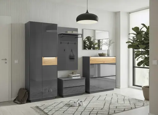 Garderobenschrank - mit Beleuchtung, B ca. 72 cm, Anthrazit, Eiche massiv