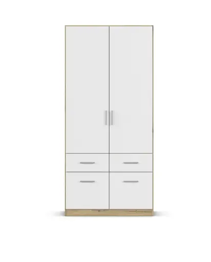 Drehtürenschrank REXY MATT- B 91 cm, Eiche Dekor, Weiß