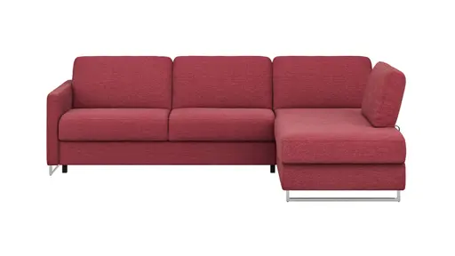 Ecksofa Nuoro - 2-Sitzer mit Longchair rechts inkl. Schlaffunktion und Bettkasten, Stoff, Rubin
