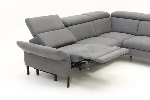 Ecksofa - 2,5-Sitzer mit Ecke rechts, Relaxfunktion (motorisch), Kopfstütze verstellbar (manuell), Armlehne verstellbar (manuell), Webstoff, Dunkelgrau