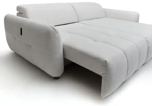 Ecksofa JAIMIE - 1,5-Sitzer mit Longchair rechts inkl. Relaxfunktion, verstellbare Kopfstütze, Stoff, Beige