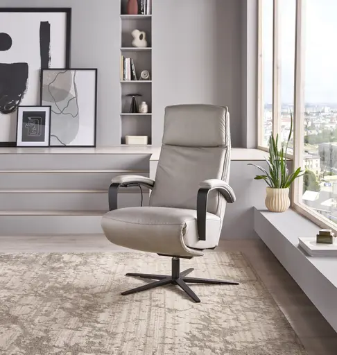Relaxsessel Avela Relax - Größe L, Kopf-/ Fußteil und Rückenlehne verstellbar, Leder, Steingrau