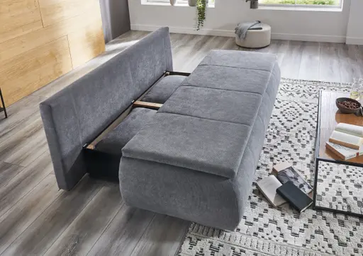 Schlafsofa- 2 Sitzer, Inkl. Bettkasten, Stoff, Grau