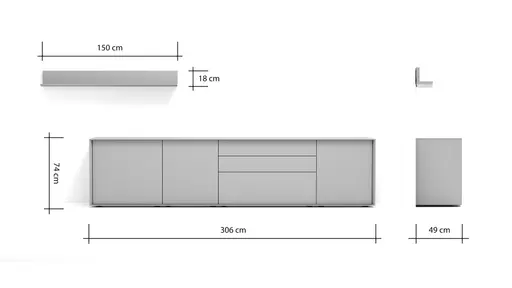 Wohnwand Parano - Lack, Hellgrau