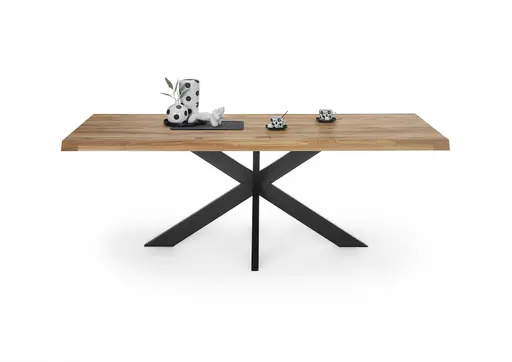 Esstisch - LB ca. 200x100 cm, Wildeiche massiv geölt, Baumkante, Schwarz
