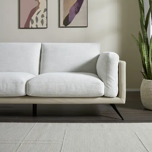 Ecksofa Valdemoro - Longchair mit 2,5-Sitzer rechts inkl. Rückenlehne verstellbar, Stoff, Creme
