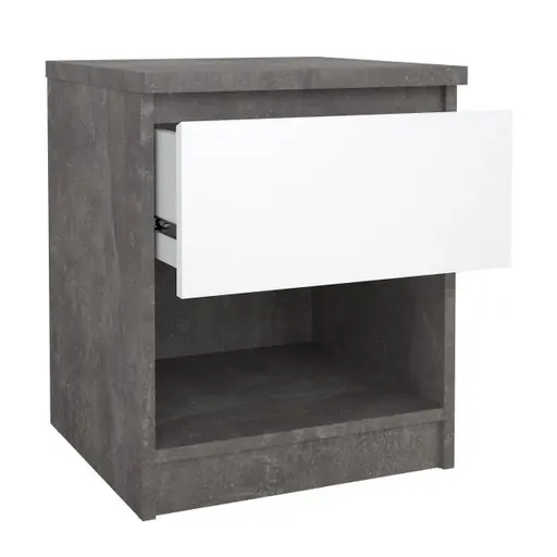 Nachtkonsole- B ca. 41 cm, Betonoptik, Weiß, Hochglanz