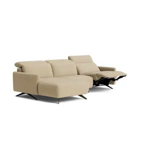 Ecksofa Arona - Longchair mit 2-Sitzer rechts inkl. Relaxfunktion und Kopfteil verstellbar motorisch, Stoff, Grau