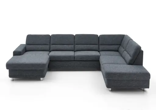 Wohnlandschaft - Longchair links mit 2,5-Sitzer und Ecke rechts, Stoff Dunkelblau