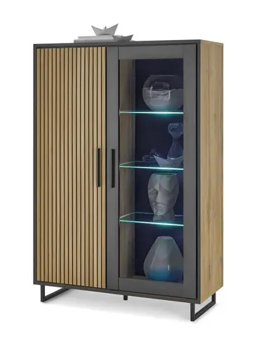 Vitrine- Eiche Dekor, Schwarz, Glas