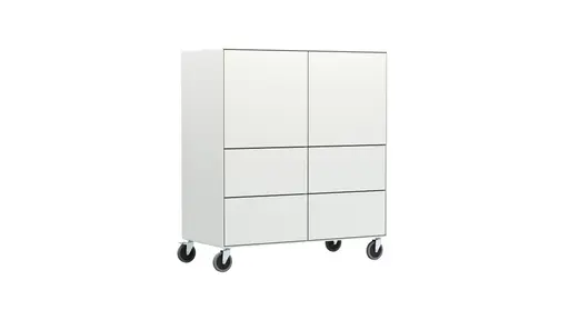 Highboard Edge - Lack weiß, auf Rollen