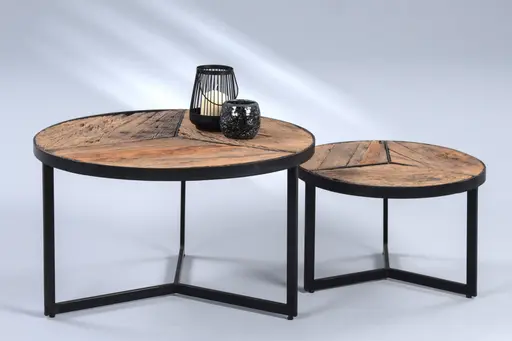  Couchtisch - 2er Set, Vintage Holz, Schwarz