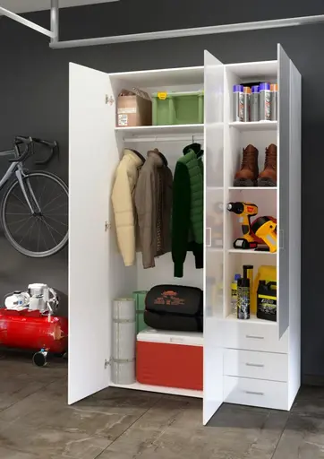 Drehtürenschrank- B ca. 116 cm, Weiß, Hochglanz