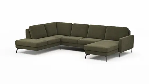 Wohnlandschaft Enna - Ecke links, 2,5-Sitzer, Longchair rechts, Stoff,  Olive