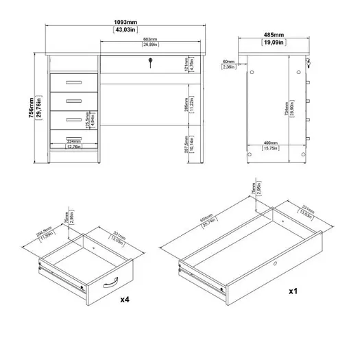 Schreibtisch - LB ca. 110x49 cm, Eiche Struktur Nachbildung