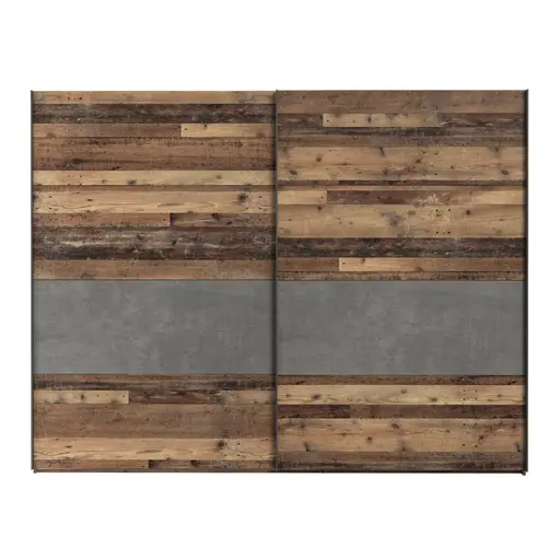 Schwebetürenschrank FEA - B. ca. 270 cm, Old Wood Vintage Dekor, Betonoptik Dunkelgrau