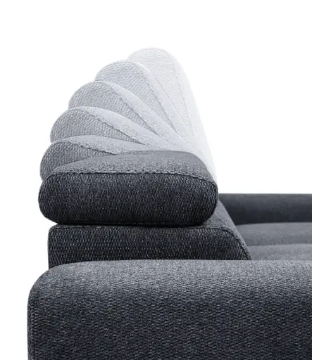 Ecksofa - 2-Sitzer mit Longchair rechts, Sitzvorzug motorisch, Kopfteil verstellbar, Stoff, Schwarzgrau