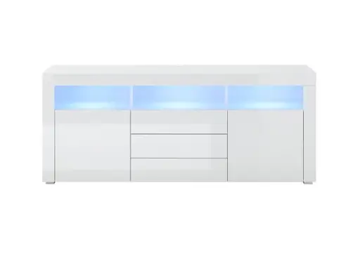 Sideboard- Weiß, Weiß, Hochglanz, 