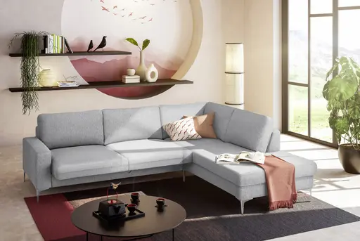 Ecksofa CALM 2.0 - 2,5-Sitzer mit Ecke rechts, Schlaffunktion mit Bettkasten, Stoff, Grau
