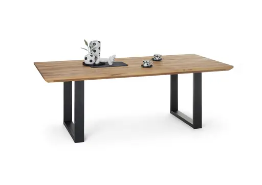 Esstisch - LB ca. 240x100 cm, Wildeiche massiv geölt, Schweizer Kante, Schwarz