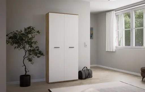 Schuhschrank - B ca. 90 cm, Artisan Eiche Nachbildung, Weiß