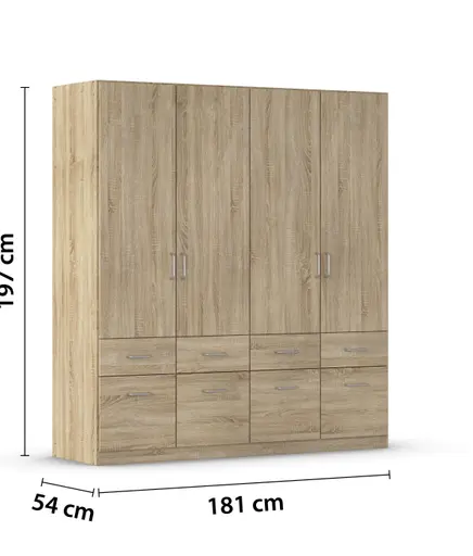 Drehtürenschrank- B ca. 181 cm, Eiche Dekor