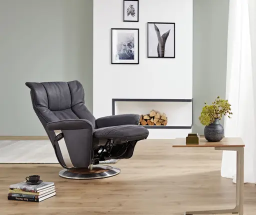 Fernsehsessel EM Halle - Relaxfunktion (1-motorisch), Leder, Kohle