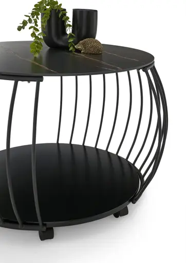 Couchtisch - Ø/H ca. 60x46 cm, Stein dunkel, Schwarz