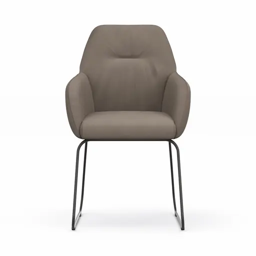 Armlehnstuhl Noli - Leder, Taupe, Kufe