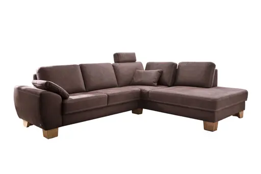 Ecksofa - 2,5-Sitzer mit Ecke rechts, Sitztiefe verstellbar, Stoff, Braun