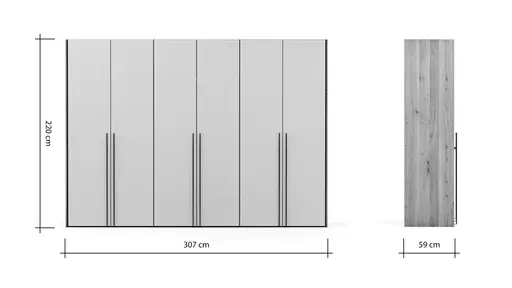Drehtürenschrank Colorado - B ca. 307 cm, Glas, Hellgrau matt