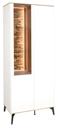 Vitrine - mit Beleuchtung, B ca. 81 cm, Weiß, Asteiche, Schwarz