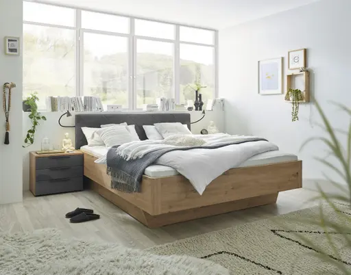 Bettanlage inkl. Bettschubkästen - LF. ca. 180x200 cm, Eiche Dekor, Mocca