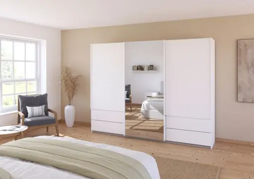 Schwebetürenschrank- B ca. 271, Weiß, Spiegel