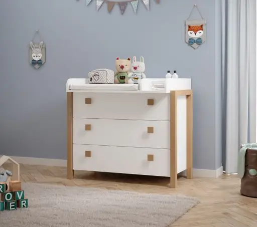 Wickelkommode - inkl. Auflage, Kiefer Weiß, Birke