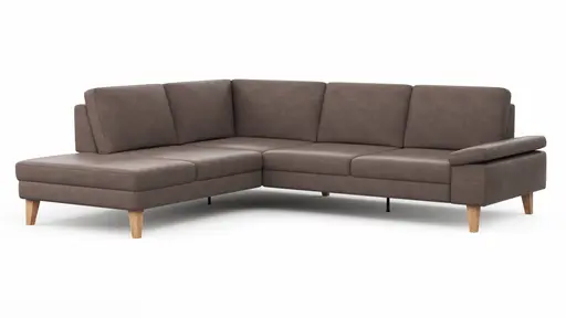 Ecksofa Houston - 1-Sitzer mit Abschlussteil links, Eckelement und 2,5-Sitzer rechts, inkl. Sitztiefenverstellung und Armlehne klappbar, Leder, Dunkelbraun