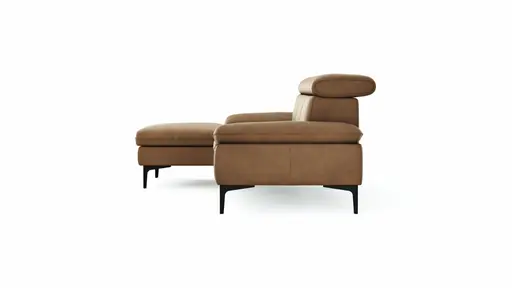 Ecksofa Felipa - Longchair links mit 2,5-Sitzer inkl. Kopfteil verstellbar, Leder, Cognac