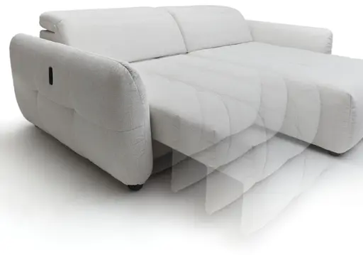 Ecksofa JAIMIE - 1,5-Sitzer mit Longchair rechts inkl. Relaxfunktion, verstellbare Kopfstütze, Stoff, Beige
