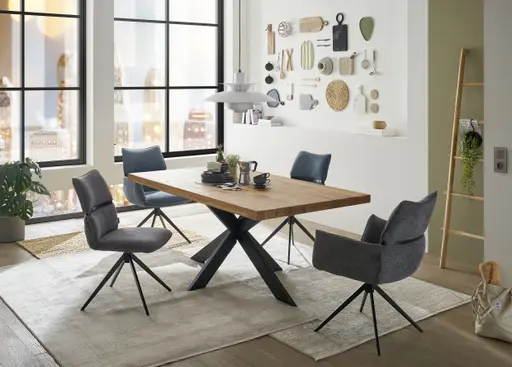 Esstisch - LB ca. 180x100 cm, Wildeiche massiv geölt, Schwarz